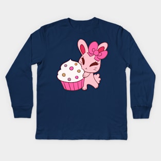 Girly Pink Cupcake Bunny Kids Long Sleeve T-Shirt